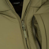 vertical chest pocket and ykk zip of snugpak tomahawk olive jacket