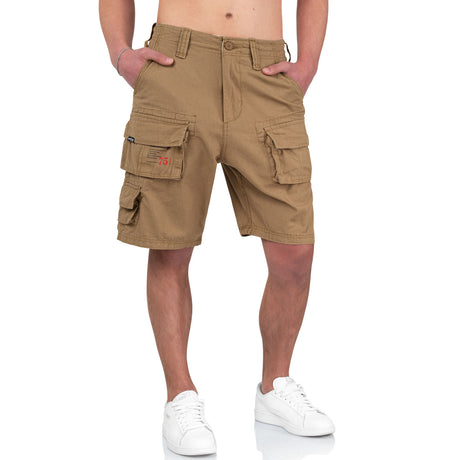 waist and belt loops on surplus airborne vintage beige shorts