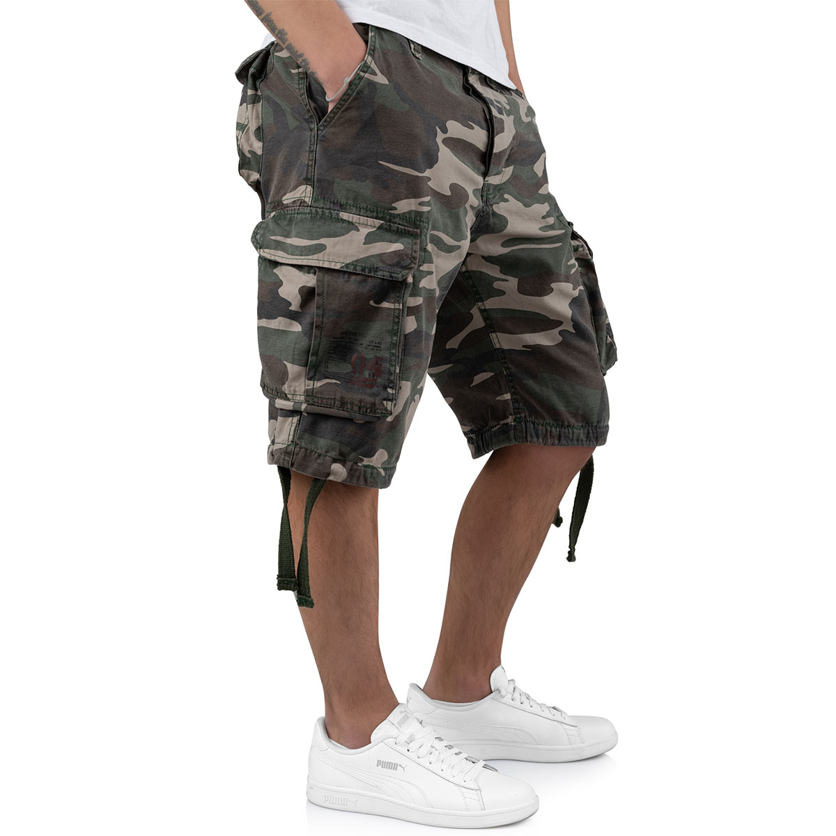 woodland camo surplus airborne vintage shorts with cargo pockets