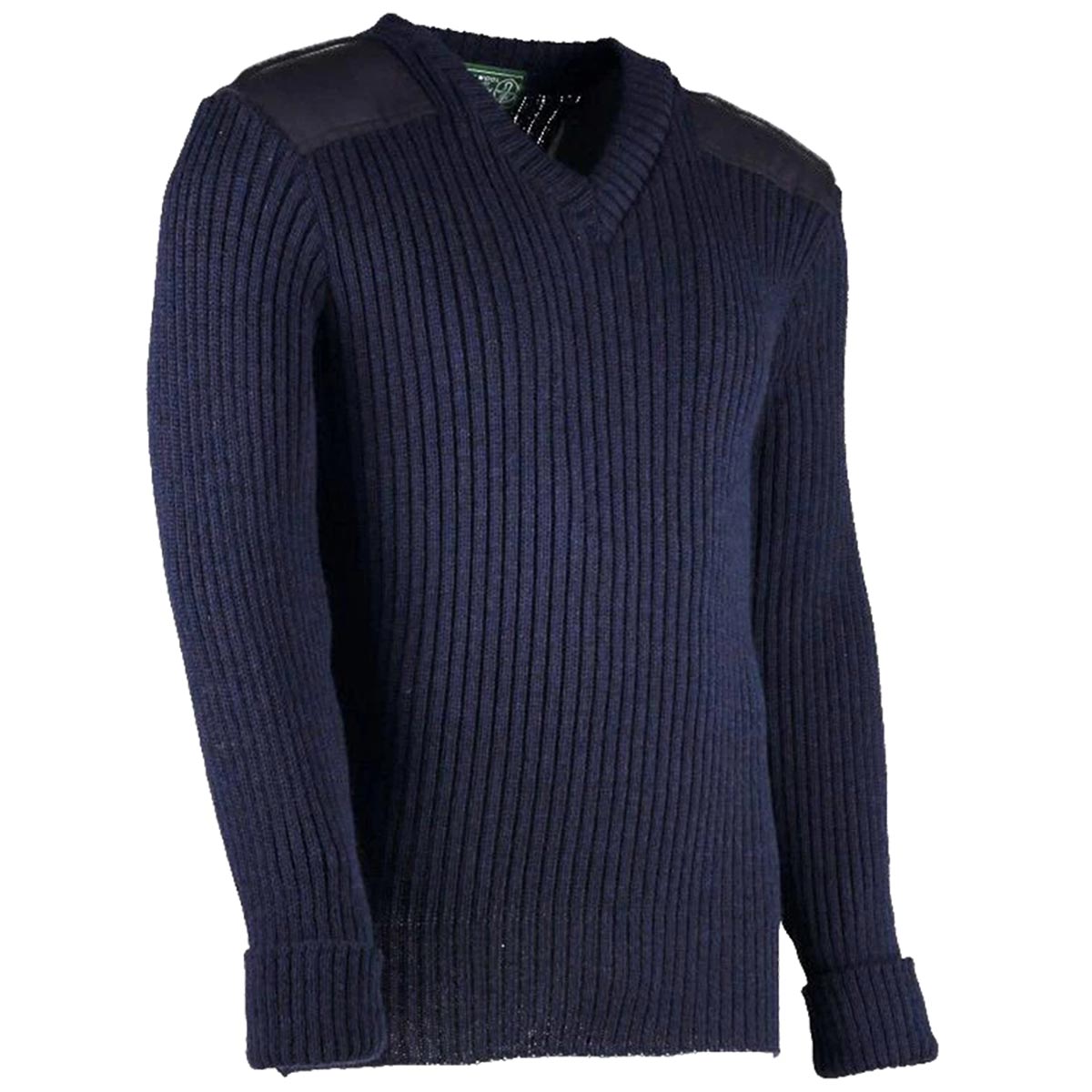 V Neck Woolly Pully Army Jumper with Patches / Epaulettes