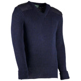 woolly pully v-neck army jumper with patches epaulettes navy