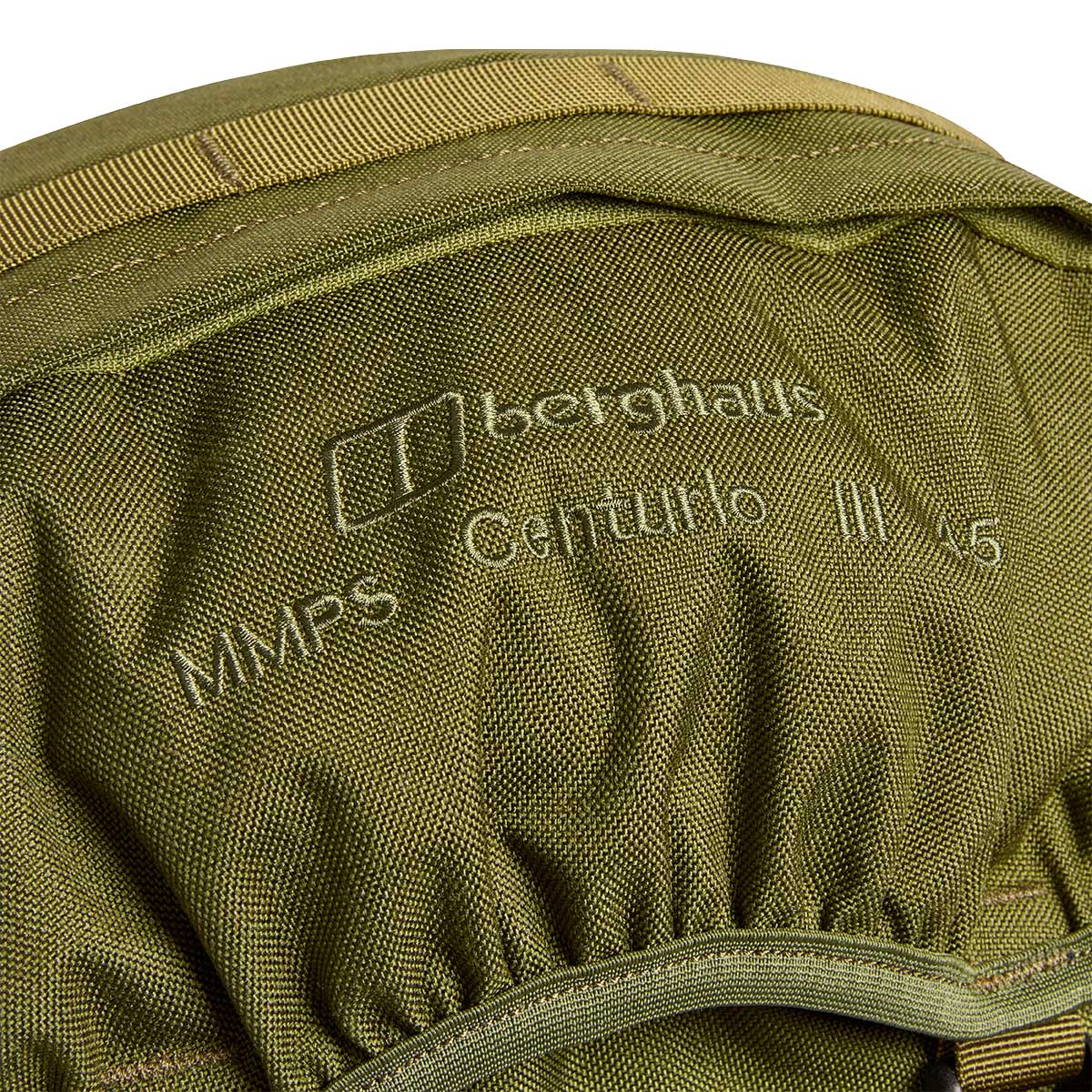 zipped lid pocket of cedar green berghaus mmps centurio iii 45l rucksack