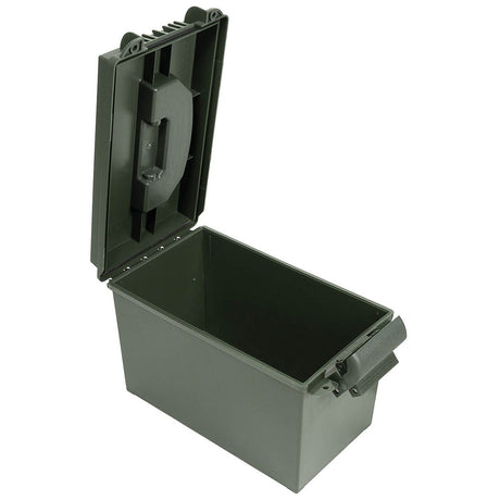 open lid on 50 cal green ammo box