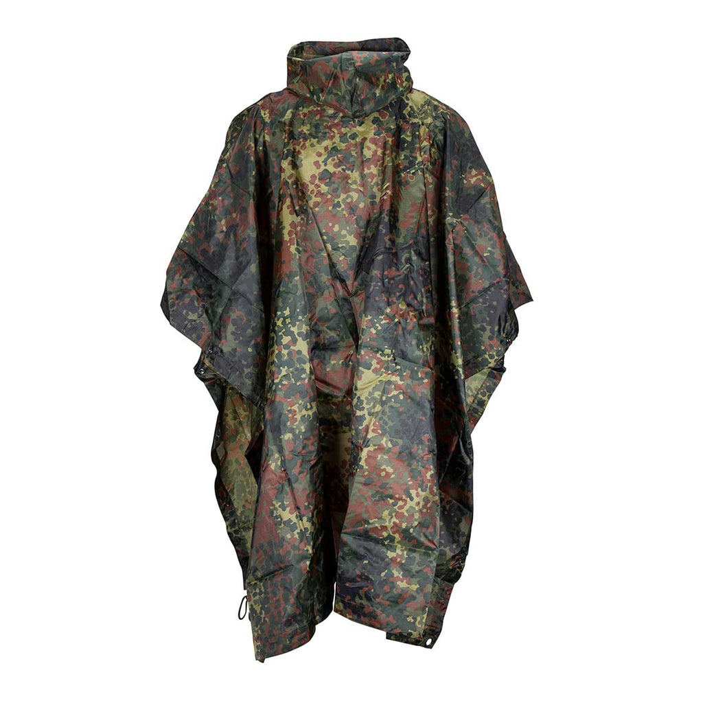 MFH Poncho Tent Hooded PU Coated Rip Stop Material Lightweight M05 Camouflage
