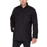 zipped up black alpha m65 field jacket