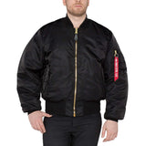 front on zipped alpha ma1 bomber jacket black