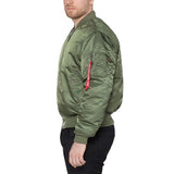 side view of alpha ma1 jacket sage green