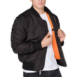 alpha ma1 tt black bomber jacket unzipped