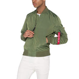   alpha ma1 tt bomber jacket sage green front view zipped up