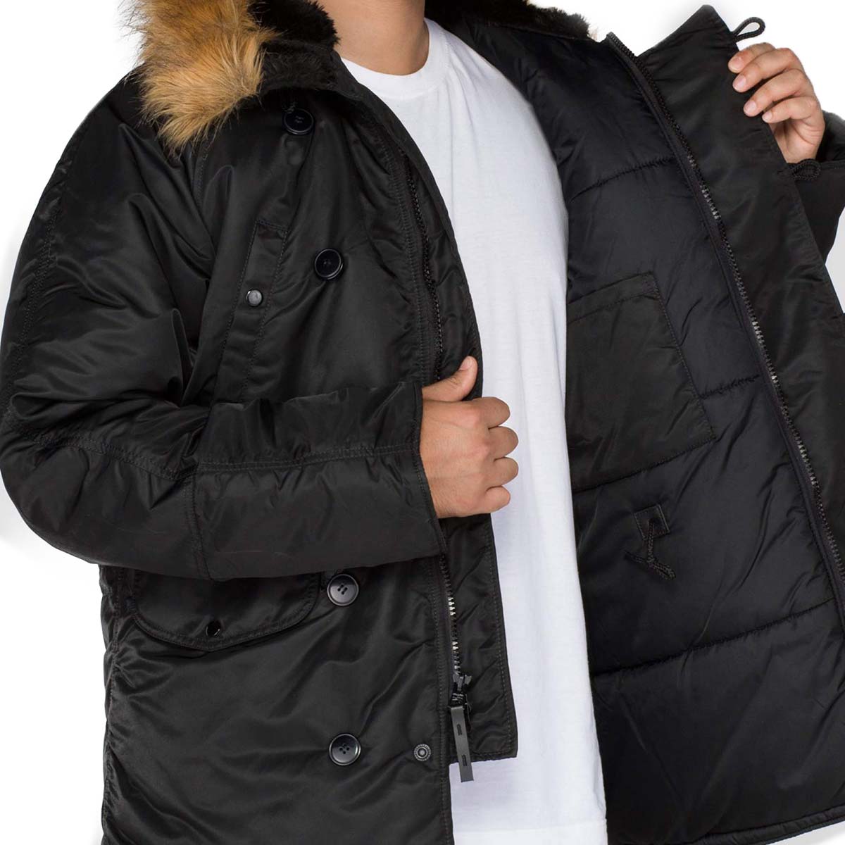Alpha Industries N3B Faux Fur Hooded Parka Black | Military Kit