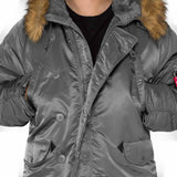 hand warmer pockets on grey alpha n3b parka