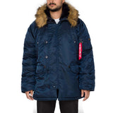 zipped up front of blue n3b parka