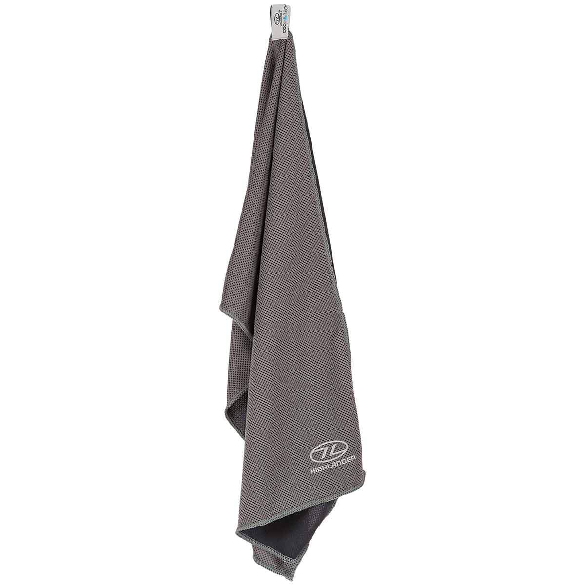 highlander cool tech towel charcoal hanging