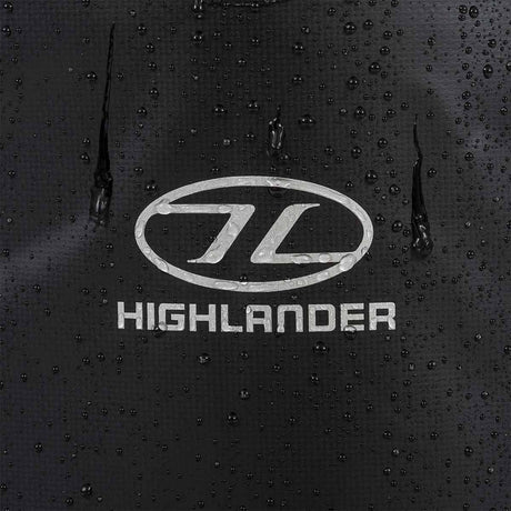 highlander logo on waterproof black duffel bag