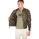 lining on alpha ma1 tt flight jacket olive camo