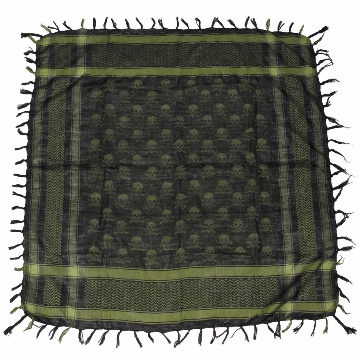 mfh shemagh black olive with skull print