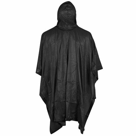 rear of black vinyl poncho