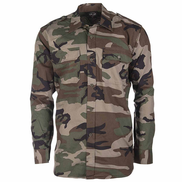 Mil-Tec Ripstop Field Shirt Woodland Camo - Free UK Delivery