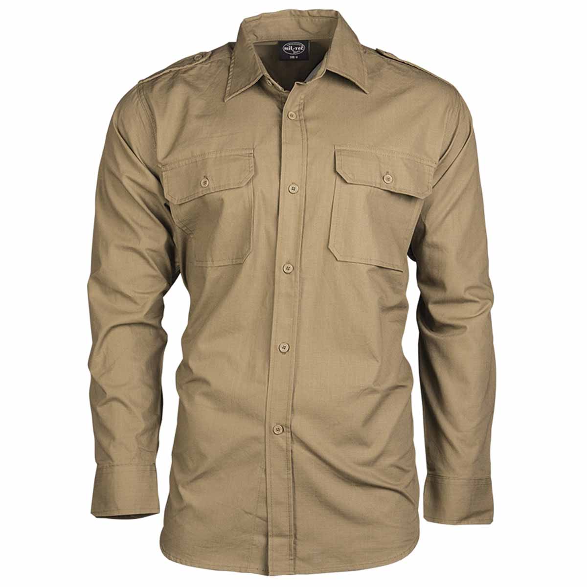 【KHAKI】MIL-SHT Shirt Textured Ripstop Mil-Tec Ripstop Field Shirt Coyote - Free UK Delivery | Military Kit