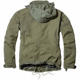 rear of brandit olive green m65 giant jacket