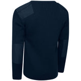rear view of navy blue army crew neck jumper