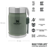 specifications 400ml legendary food jar spork hammertone green