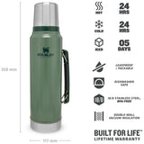 stanley specs classic vacuum bottle flask hammertone green 1l
