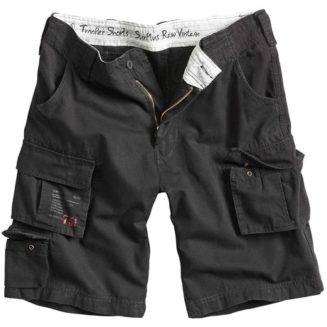 front view of surplus raw vintage black trooper shorts
