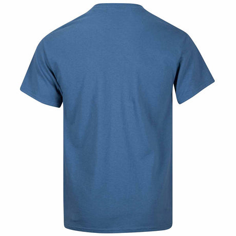 rear of indigo blue tshirt